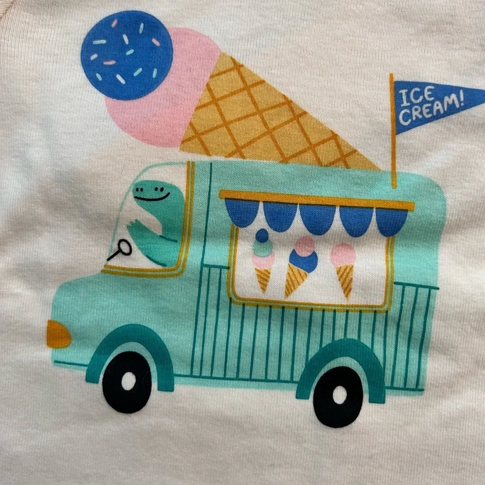 NWT Old Navy Cream Pajama Set Teal Dinosaur & Pink Ice Cream Accents Size 6-12M